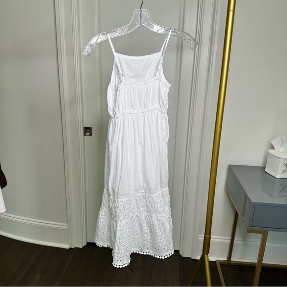 Boho Eyelet 100% Cotton Girls Maxi Dress 6/6X Adjustable Spaghetti Straps Lined - Picture 3 of 9